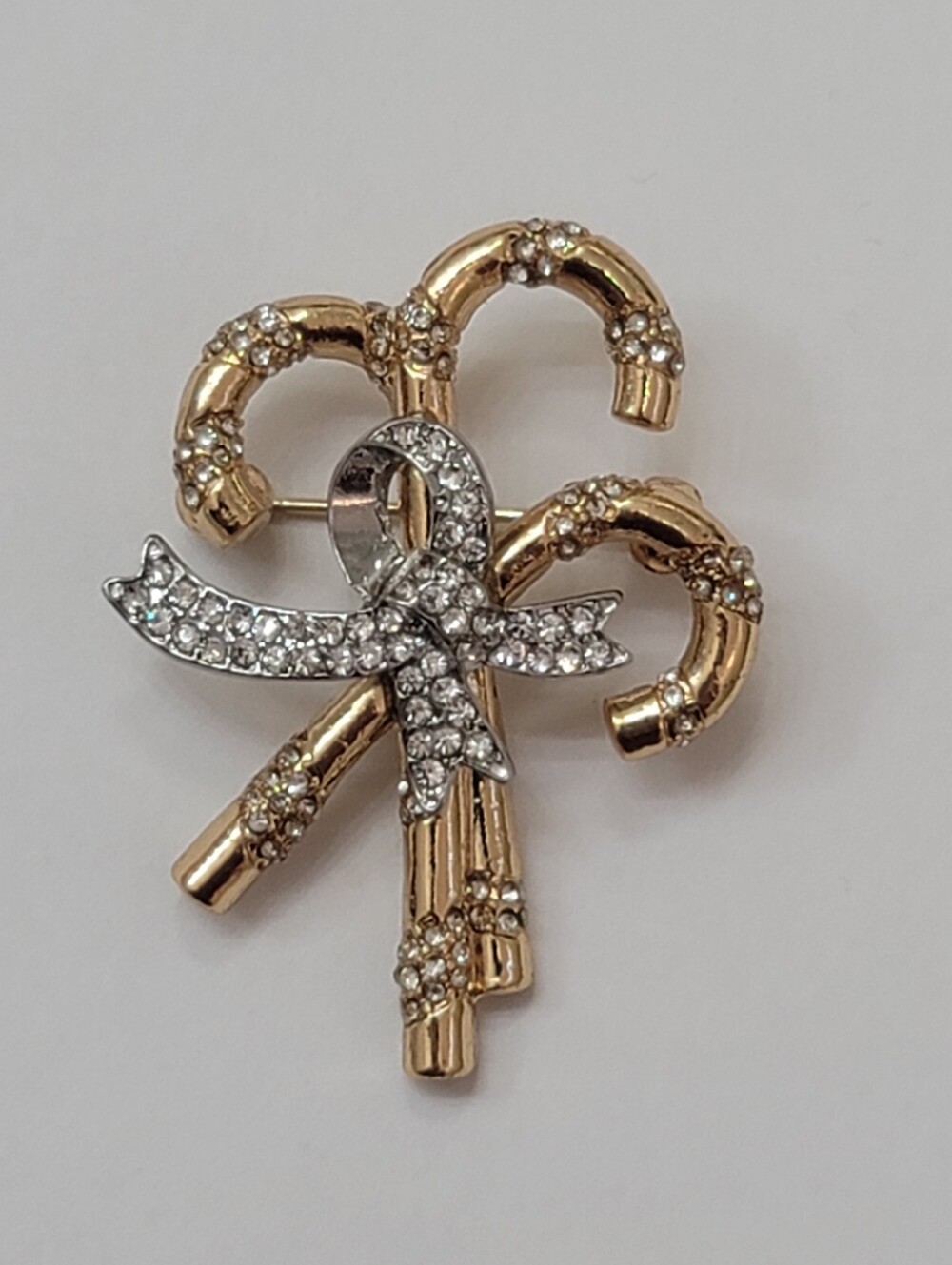 Crystal Candy Cane Bow Brooch / Christmas Holiday Festive